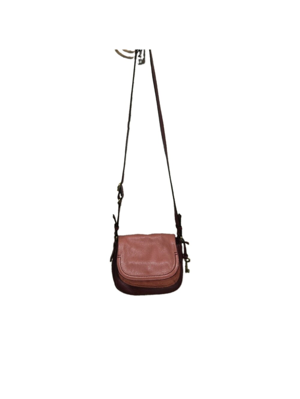 Fossil Double Flap Crossbody Leather Purse Pink Maroon